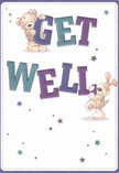 This get well card beams with playful optimism, instantly inviting a smile with its two delightful characters-a teddy bear and an exuberant puppy-working together to cradle the oversized, colourful message of 'Get Well.' The classic combination of indigo and teal in the text glows against a creamy white background, bringing the comforting calm of Woodford's open spaces into the gesture. Stars in gentle blue and purple hues twinkle across the card, hinting at hope and magical recovery days ahead. The soft, textured illustration of fur makes these animals appear huggable and alive, evoking the same soothing comfort as a thoughtful bouquet waiting for delivery near George Lane. More than simple correspondence, this card offers heartfelt care, perfect for sharing warmth and cheer with someone cherished in Woodford-delivered with the same personal touch that local florists are known for.